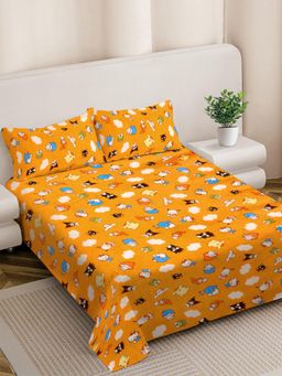 FABINALIV - Yellow Cartoon Print Woollen King Size Double Bedsheet With 2 Pillow Covers