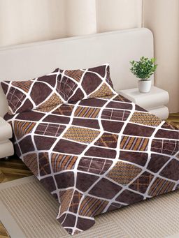 FABINALIV - Brown Geometric Woollen King Size Double Bedsheet With 2 Pillow Covers