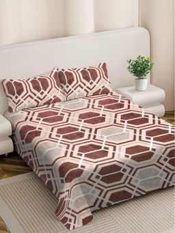 FABINALIV - Brown Geometric Woollen King Size Double Bedsheet With 2 Pillow Covers