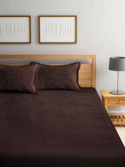 FABINALIV - Coffee Solid 300 Tc Woollen King Size Fitted Double Bedsheet With 2 Pillow Covers