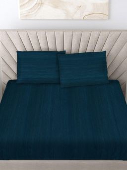 FABINALIV - Rama Blue Striped Woollen King Size Fitted Double Bedsheet With 2 Pillow Covers