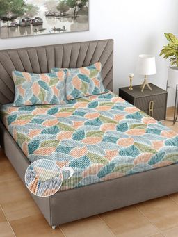 FABINALIV - Multicolor Floral Woollen King Size Fitted Double Bedsheet With 2 Pillow Covers