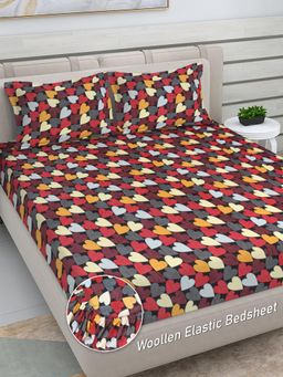 FABINALIV - Multicolor Abstract Woollen King Size Fitted Double Bedsheet With 2 Pillow Covers