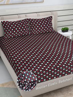 FABINALIV - Multicolor Abstract Woollen King Size Fitted Double Bedsheet With 2 Pillow Covers