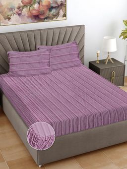 FABINALIV - Onion Striped Woollen King Size Fitted Double Bedsheet With 2 Pillow Covers