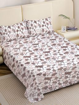 FABINALIV - Brown Abstract Woollen King Size Fitted Double Bedsheet With 2 Pillow Covers