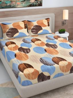 FABINALIV - Multicolor Geometric Woollen King Size Fitted Double Bedsheet With 2 Pillow Covers
