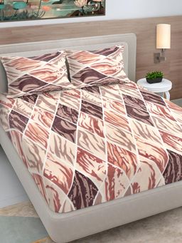 FABINALIV - Multicolor Geometric Woollen King Size Fitted Double Bedsheet With 2 Pillow Covers