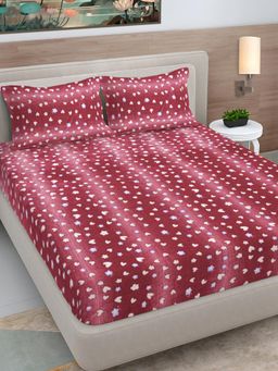 FABINALIV - Red Abstract Woollen King Size Fitted Double Bedsheet With 2 Pillow Covers