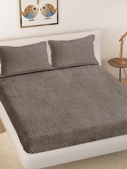 FABINALIV - Mouse Geometric Woollen Embossed King Size Fitted Double Bedsheet With 2 Pillow Covers