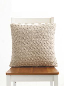 PLUCHI - Criss Cross- Light Beige Cotton Knitted Decorative Cushion Cover (18x18 Inches)