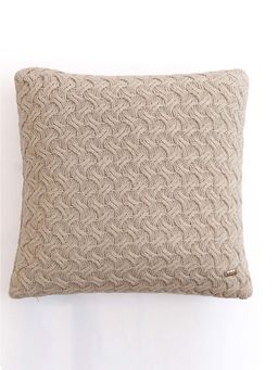 PLUCHI - Criss Cross Cotton Knitted Decorative Natural Color Cushion Cover (18x18 Inches)