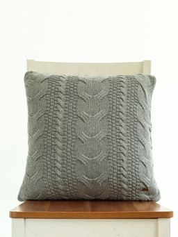 PLUCHI - Classical- Grey Cotton Knitted Decorative Cushion Cover (18x18 Inches)