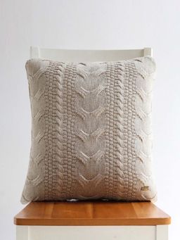 PLUCHI - Classical - Light Beige Cotton Knitted Decorative Cushion Cover (18x18 Inches)