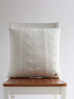 PLUCHI - Classical - Ivory Cotton Knitted Decorative Cushion Cover (18x18 Inches)
