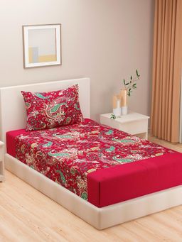 Swayam - Maroon Paisley Print Cotton Bedsheet With 1 Pillow Cover - Ethnic Rich Elegance Single