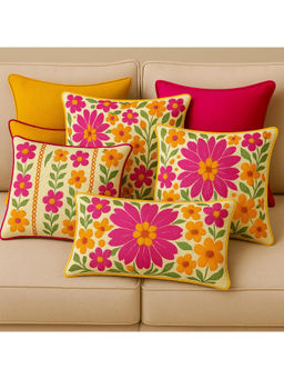 THROW PILLOW - Bold Geometric & Floral Cushion Cover - Mix And Match Decor (Set Of 6) (16x16 Inches)