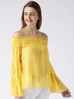 KASSUALLY - Yellow Off Shoulder Dobby Top