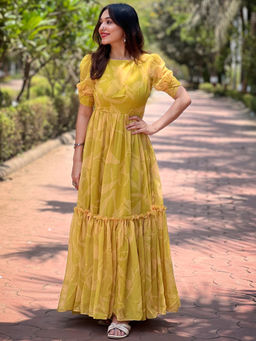 Vastranand - Lime Yellow Abstract Print Dress