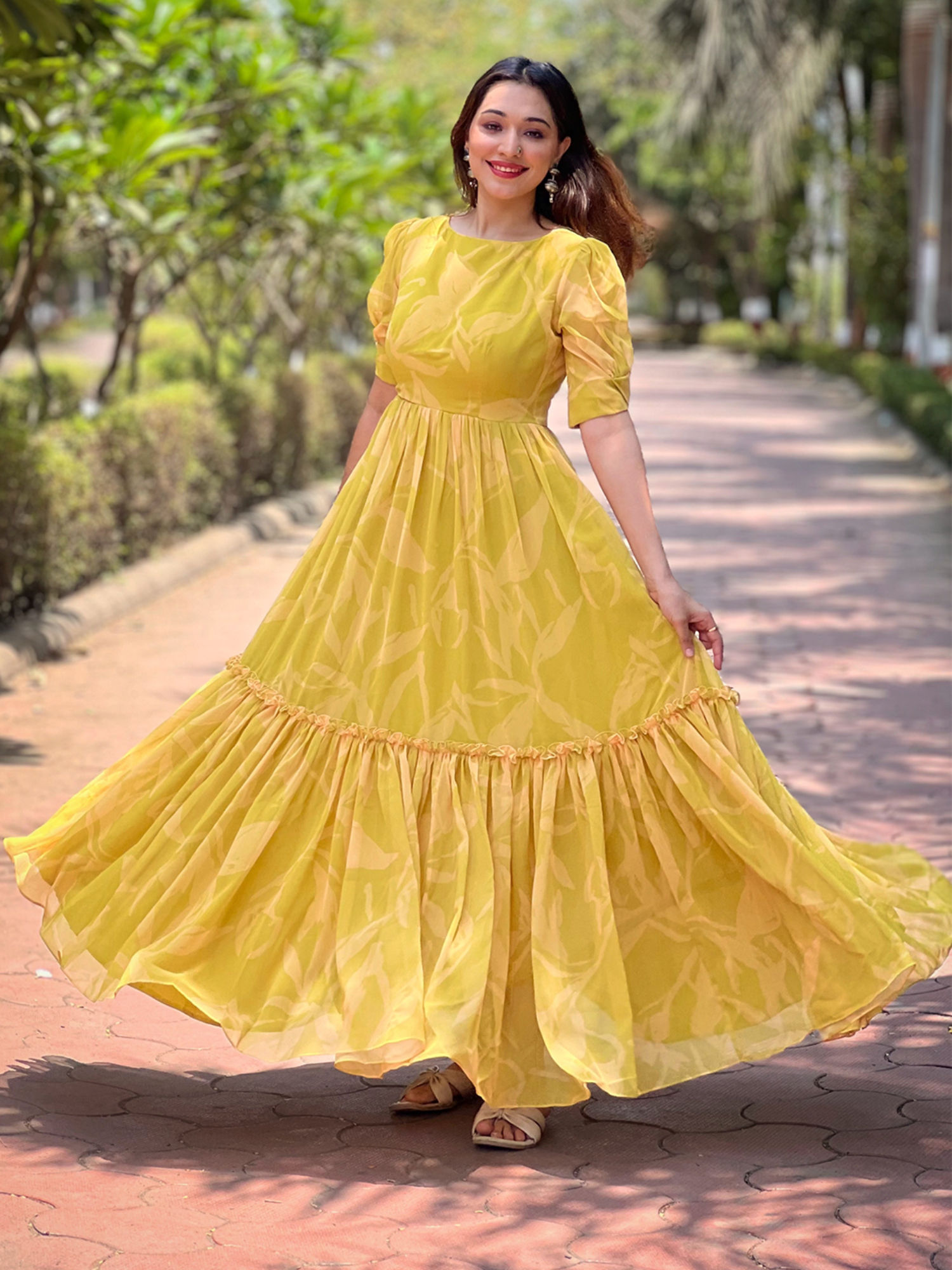 Buy Vastranand Lime Yellow Abstract Print Dress Online