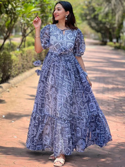 Vastranand - Block Print Puff Sleeve Dress