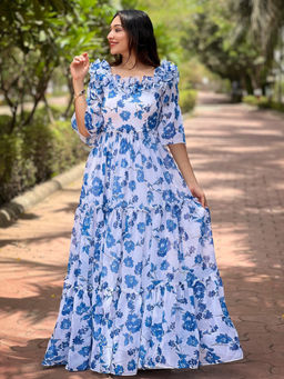 Vastranand - White Jasmin Floral Printed Dress