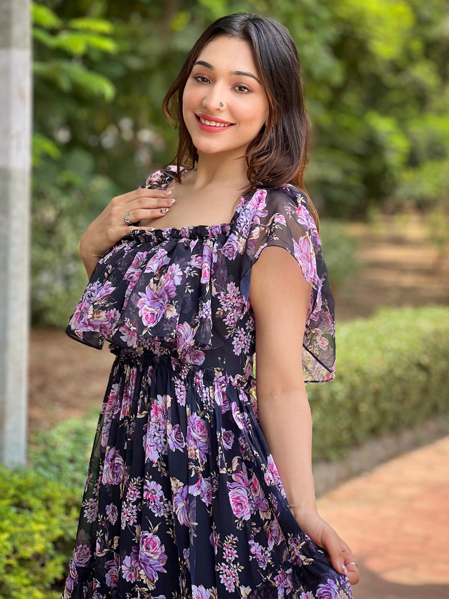 Buy Vastranand Black Blossom Off-Shoulder Dress Online