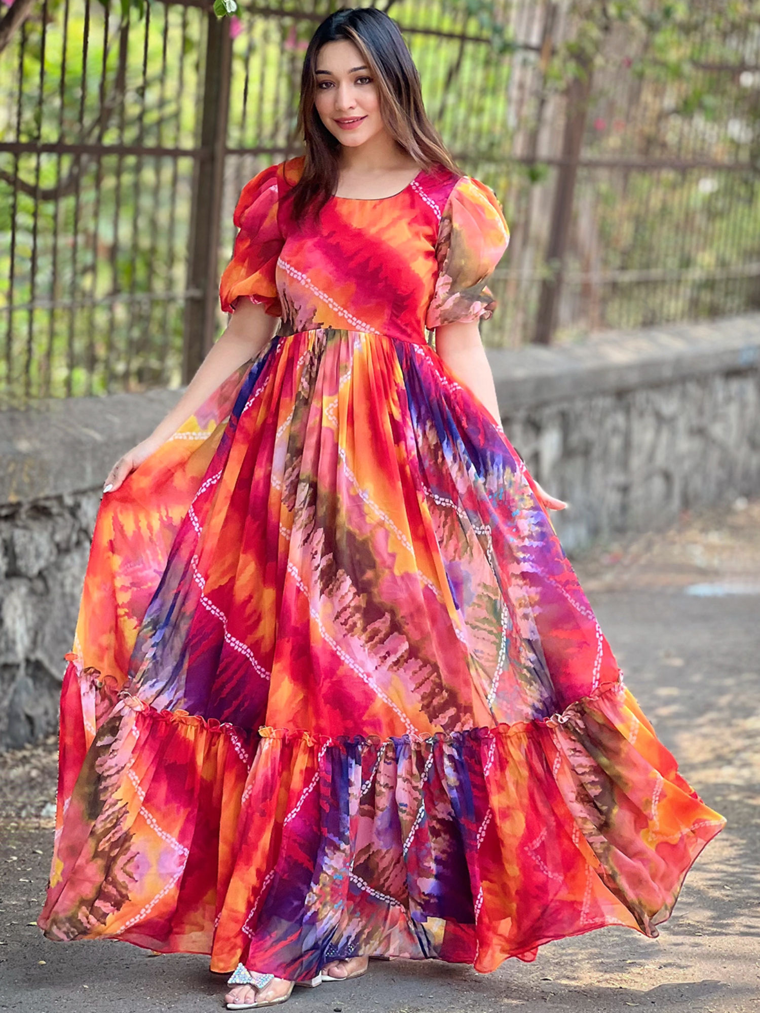 Multi Batik Bandhej Dress-image-4