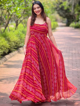 Vastranand - Rose Red Long Printed Dress