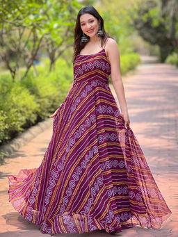 Vastranand - Wine Bandhej Printed Dress