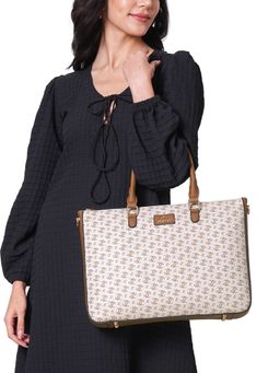 Lavie - Women Off White Printed Tote Bag (L)
