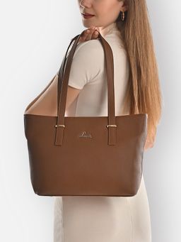 Lavie - Women Tan Solid Tote Bag (M)
