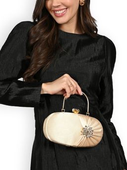 Lavie - Womens Gold Shaiz Oval Framed Clutch with Detachable Strap (S)
