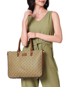 Lavie - Womens Beige Mono Ll Regina Tote Bag with Detachable Strap (L)