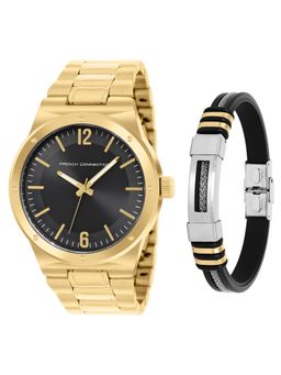 French Connection - Black SUNRAY Round Dial Men's Analog Watch With Bracelet Gift Set - FCW17GM (M)
