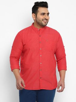 Urbano Plus - Mens Tomato Red Cotton Full Sleeve Shirt With Mandarin Collar