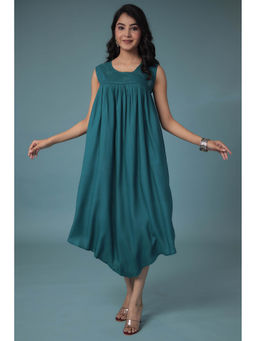 Zari Jaipur - Womens Teal Solid Midi Dress