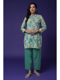 Zari Jaipur - Womens Green Embroidery Printed Co Ord (Set of 2)