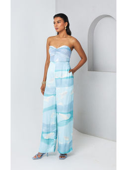 Vedika M - Blue Printed Strapless Jumpsuit