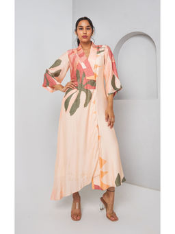 Vedika M - Peach Floral Printed Overlapped Dress