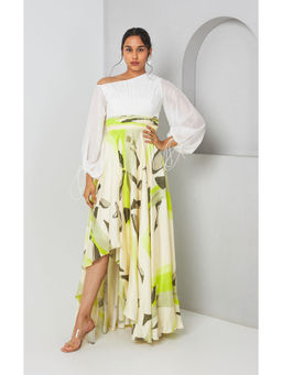 Vedika M - Green Printed Drop Shoulder Dress