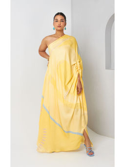 Vedika M - Yellow Printed One Shoulder Drape Dress