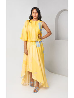 Vedika M - Printed Yellow Cape Dress