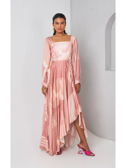 Vedika M - Mauve Printed Asymmetric Long Dress.