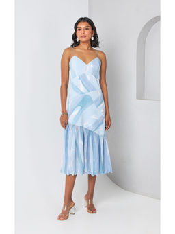 Vedika M - Blue Micro Pleated Tiered Midi Dress