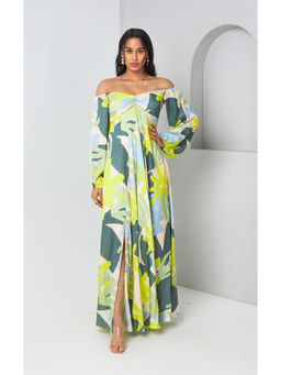 Vedika M - Green Printed Off Shoulder Dress