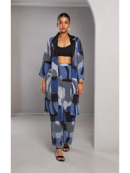 Vedika M - Blue Micro Jacket with Bustier and Pant (Set of 3)