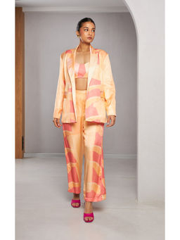 Vedika M - Orange Monotone Blazer with Bustier and Pant (Set of 3)