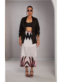 Vedika M - Black Printed Blazer with Bustier and Skirt (Set of 3)