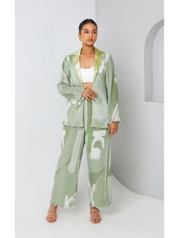 Vedika M - Green Printed Jacket with Bustier and Pant (Set of 3)